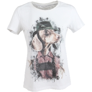 AKAH Chemises et T-shirts pour l’extérieur von AKAH ALMTRACHT T-shirt femme teckel avec chapeau, blanc 83813008