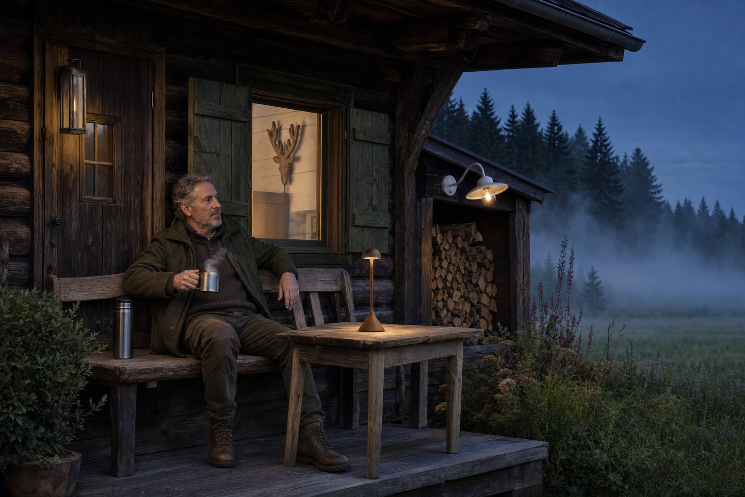 Banc près du chalet, heure bleue